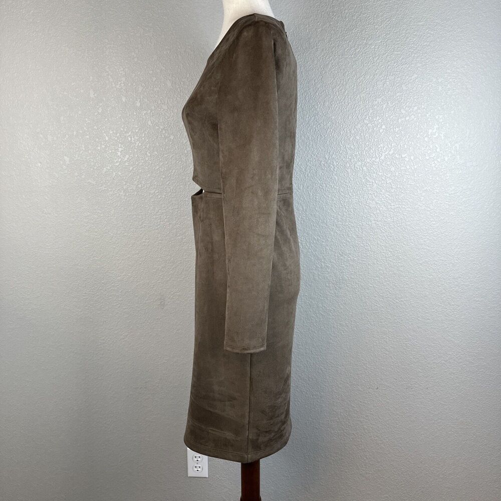 BCBGMAXAZRIA Whitley Cut‎ Out Dress Size Medium Dark Fatigue Brown Faux Suede - Picture 4 of 10